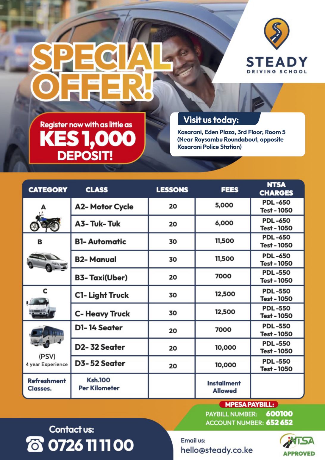 Steady Driving School Special Offers - Click to View